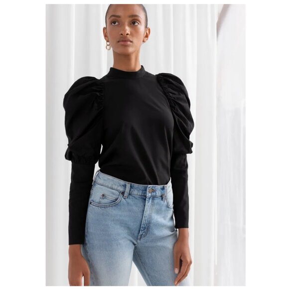 & OTHER STORIES Puff Shoulder Mock Neck Blouse - Picture 1 of 11